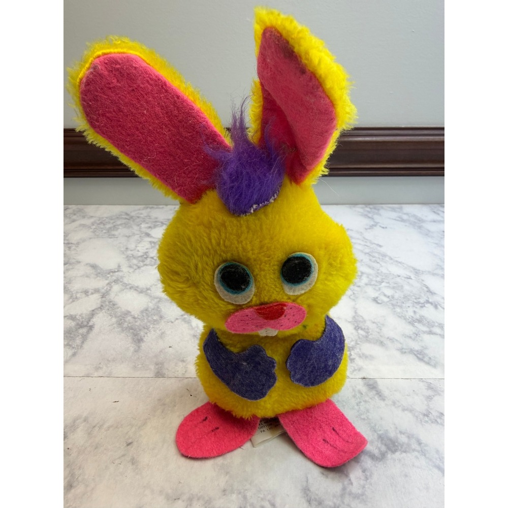 Vintage 1974 Wallace Berrie Fluffy Bunny Plush Yellow Pink Purple 9" WB 186 - Picture 13 of 13